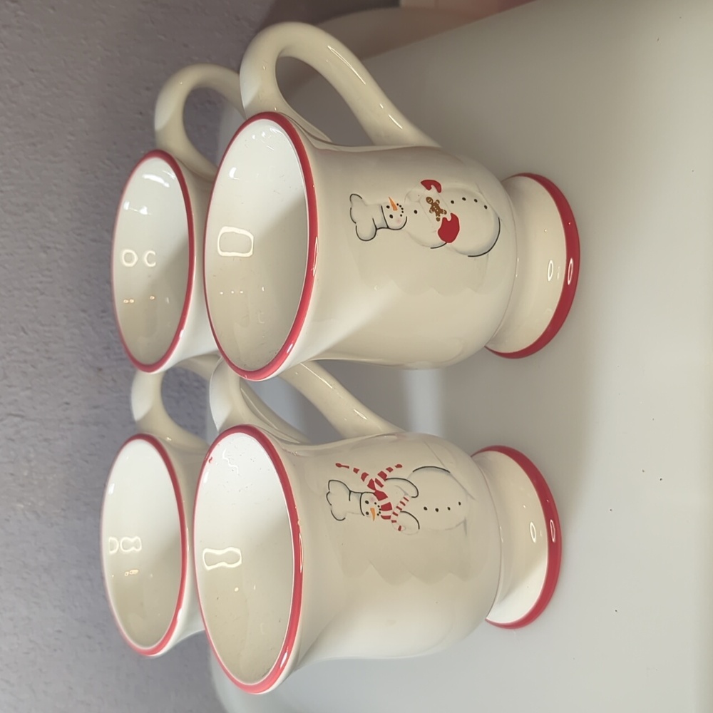 Williams Sonoma Snowman Chef Mugs, Set of 4 , Red and White Christmas